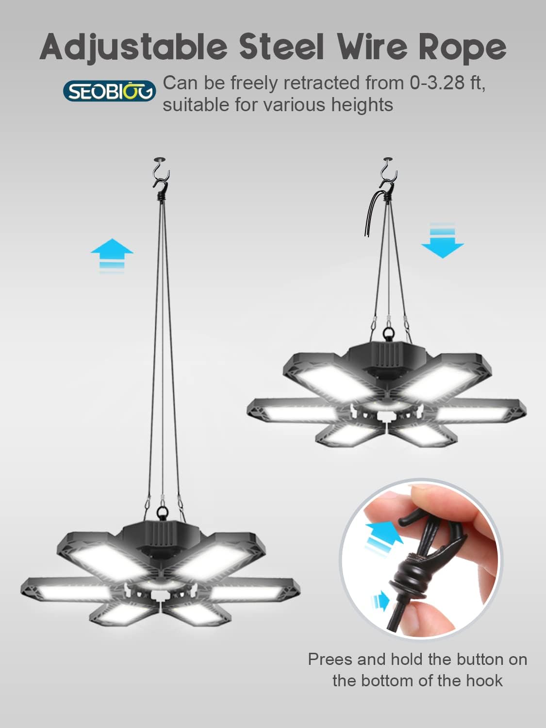 SEOBIOG Plug in Garage Light, 200W 20000LM Linkable Shop Light with On/Off Switch, 6500K Hanging LED Lights with 9.84ft Power Cord and US Plug, for Garage, Workshop,Work Bench