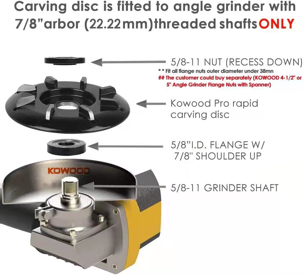 Wood Turbo Carving Disc (Curve) 103mm in 8 Teeth, for 4-1/2 Inch or 5 Inch American Standard Angle Grinder by KOWOOD