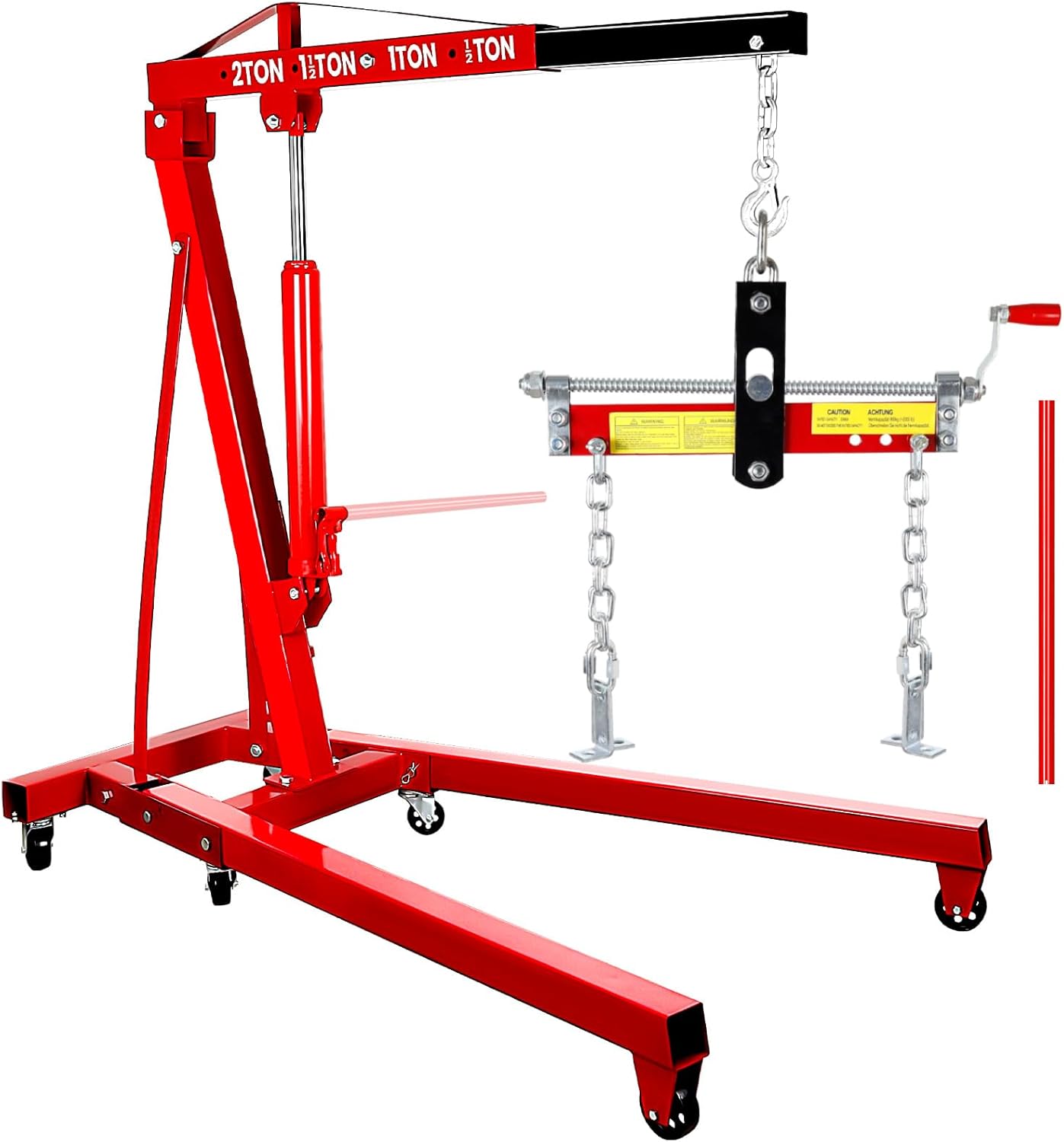 Engine Lift, 2 Ton Engine Hoist Cherry Picker with Quick Fold & 6 Steel Casters, 4400LBS Heavy-Duty Hydraulic Crane, Adjustable 4-Position Boom & 8T Pump for Garage Use 56.2"x50.6"x37"