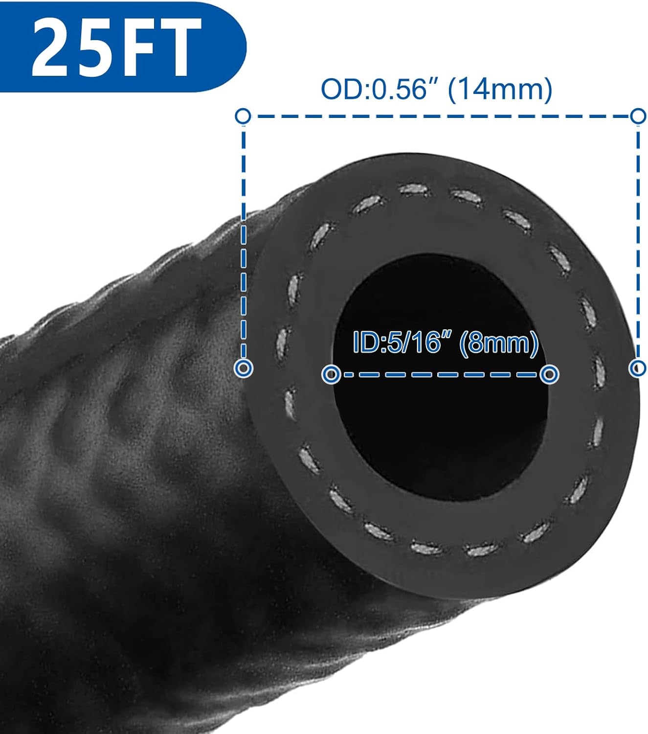 LokoCar 5/16" ID Fuel Hose Line Push Lock NBR Rubber SAE 30R7 300PSI 25ft Black