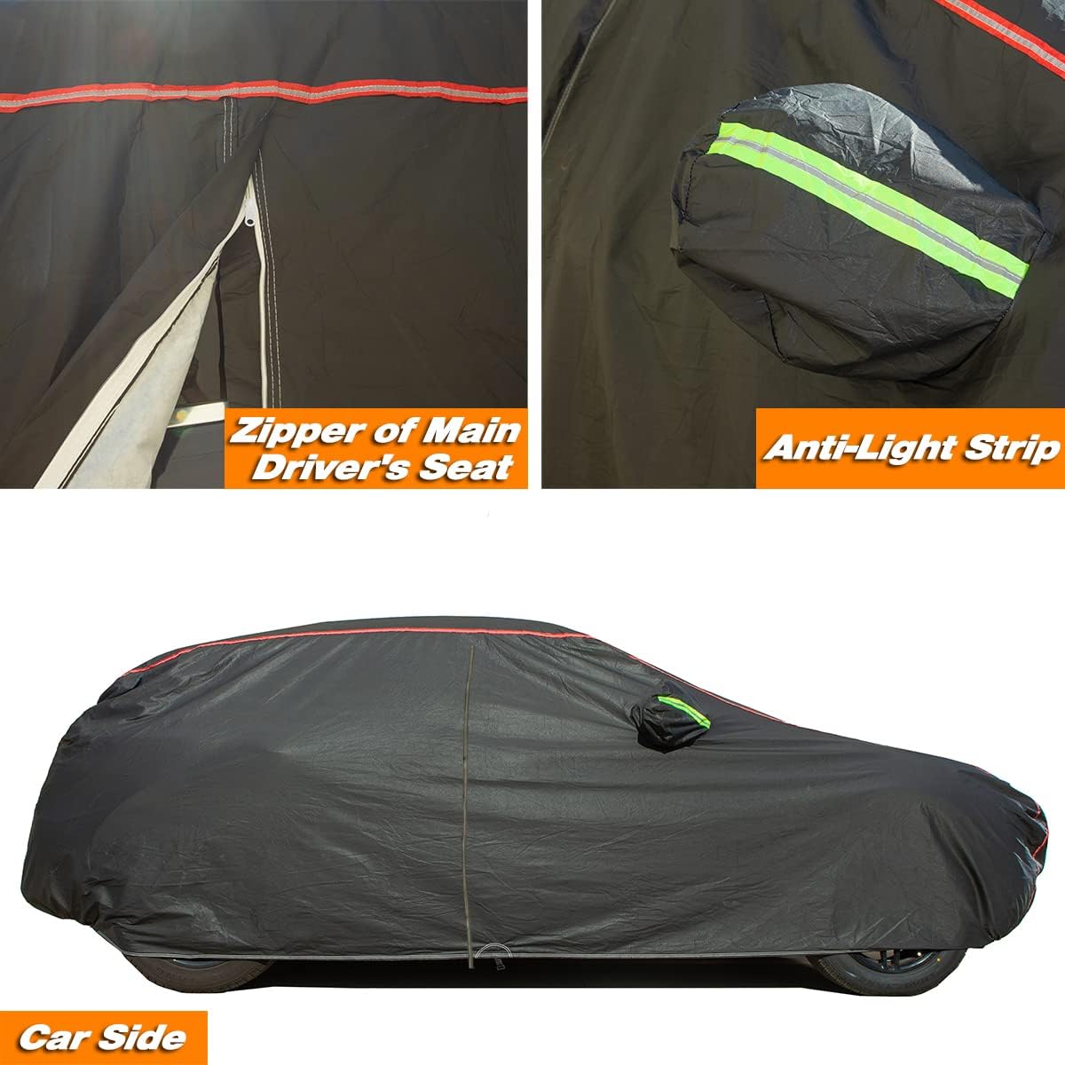 AUQDD 6-Layers PEVA New Material Sedan SUV Full Padded Car Cover Waterproof All Weather Weatherproof UV Sun Protection Snow Dust Storm Resistant Outdoor Exterior Custom Form-Fit Straps 178"-189"Black