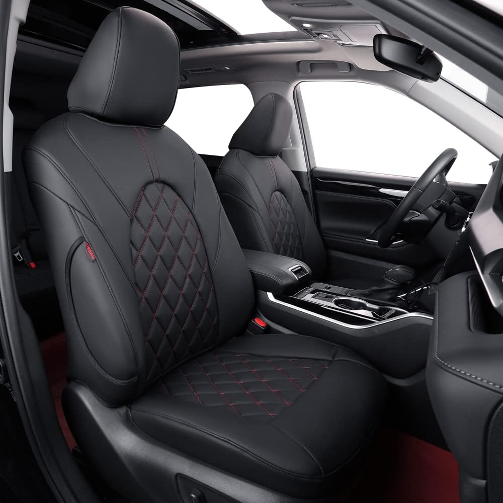 coverdream Custom Seat Covers Compatible with Select Toyota Camry Hybrid 2012 2013 2014 2015 2016 2017 Models - Leatherette (Black/Red,Full Set)