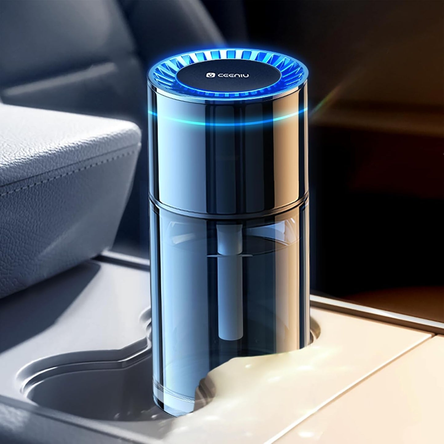 Ceeniu New Smart Car Air Freshener, 135ml Last 6 Months, Auto ON/OFF Car Freshener Long Lasting, Multi-mode Adjustable, Ambiance Light, Natural French Fragrance, CF3 Aroma Diffuser, Mint Ice Scent