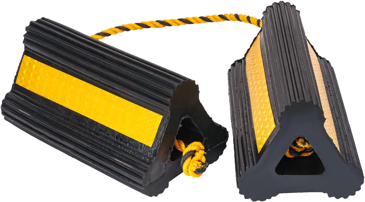 2 Pair Wheel Chocks for Travel Trailers, Rubber Tire Stopper Blocks with Rope, Rubber RV Wheel chocks Blocks, Trailer Wheel Chocks, Ideal for Travel Trailers, RVs, Cars & More
