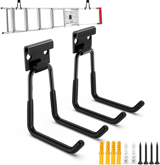 GPANDAG 2 Pack Heavy Duty Garage Storage Hooks(110LB) - Anti-Slip Coating Wall Mount for Bike, Ladder, Garden Tools & Hose