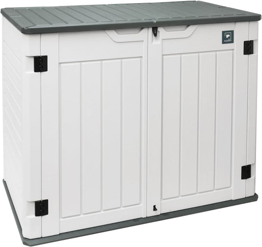 35 Cu.ft Outdoor Storage Shed, Large Resin Storage Box, Waterproof & Lockable Cabinet for Garden Yard Patio Garage Backyard Storage (White - 35 Cu. ft)