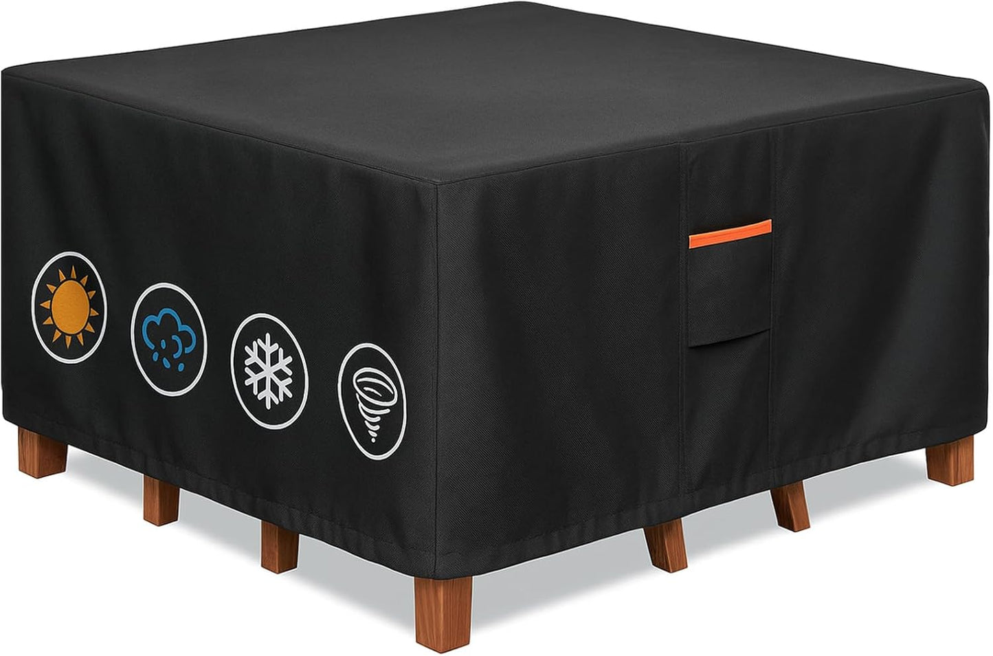 Outdoor Waterproof Furniture Cover, 86W x 86L x 28H inches Heavy Duty 600D Square Table and Chair Set Protection, Black