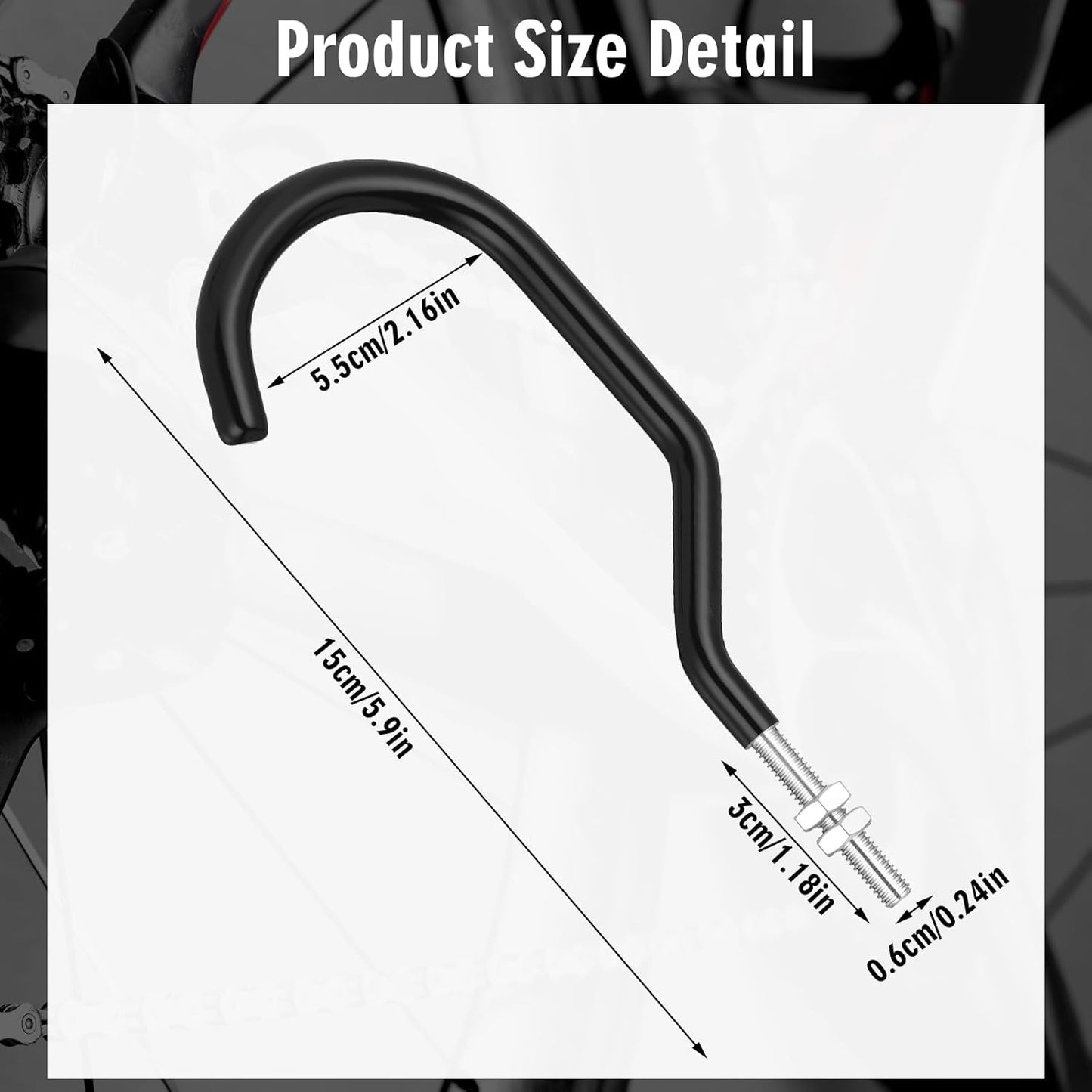 Shimeyao 4 Pcs Machine Thread Bicycle Storage Hook with Nut Heavy Duty Bike Hooks M10 x 1.5 Machine Threading Hook Rubber Coated Bicycle Hanger for Hanging Large Mountain Bike Tire (2.17 Inch,Black)