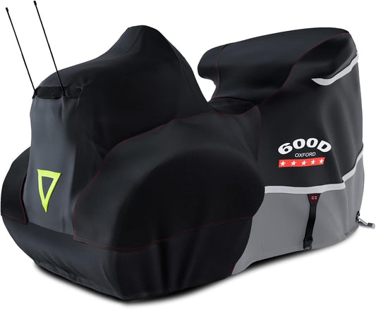 Rosefray Motorcycle Cover with Side+Top Box Heavy Duty 600D Waterproof for Touring Models Harley Davidson Ultra Limited,Road Glide Limited, Gold Wing,Road Master,Indoor & Outdoor Storage Gray