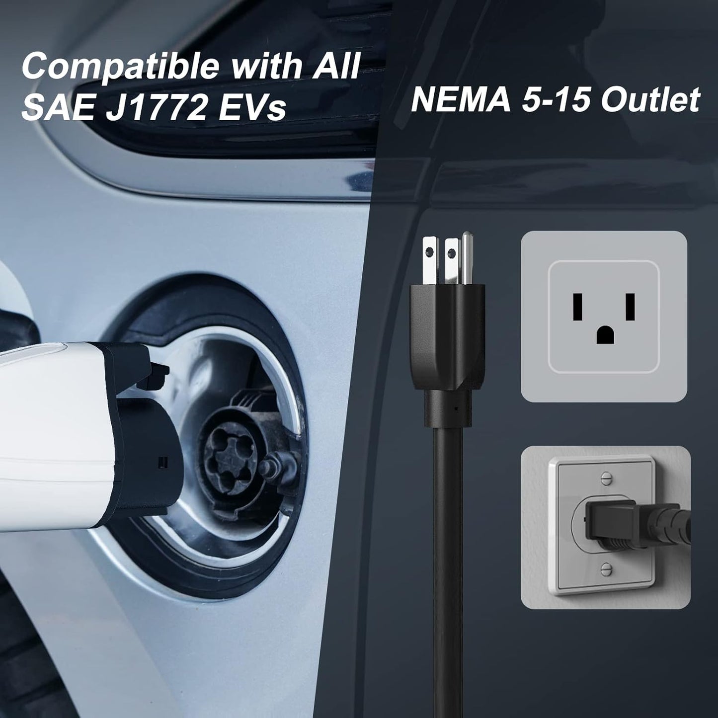 Skysword Ⅱ Level 1 EV Charger (110V, 16A, 25ft), EVSE Home Electric Vehicle Portable Charging Station (NEMA 5-15 Plug)