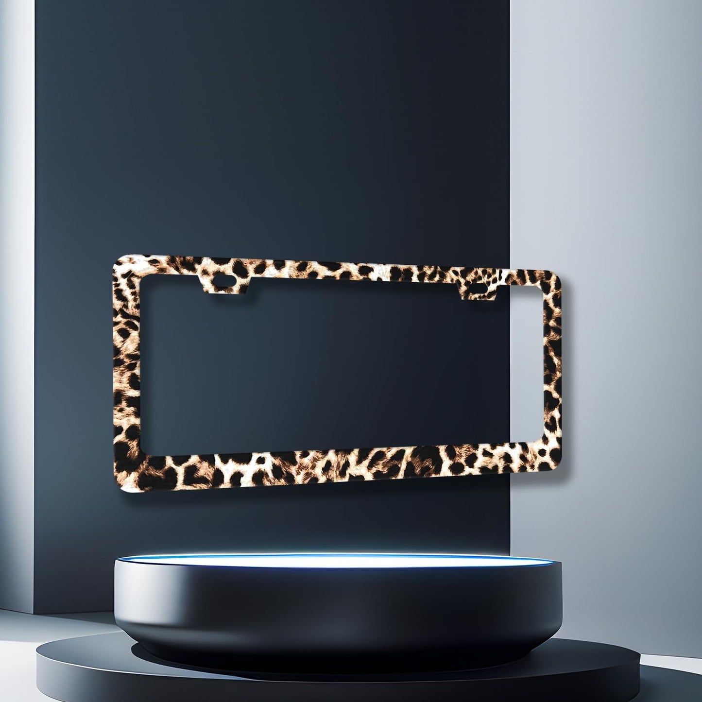 Brown Leopard License Plate Frame Animals License Plate Holder Stainless Steel Colorful Car Accessories Decoration 6.3"X12.3" with 2 Holes Screws