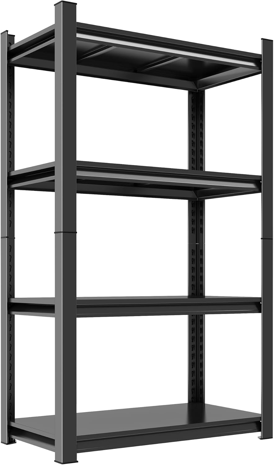 63"H Garage Shelving Heavy Duty Rack, 2400 LBS Extra Large Capacity 4 Tier Adjustable Storage Shelves, Metal Industrial Shelf Units for Garage, Basement and Warehouse, 63"H×35.4"W×15.75"D, Black