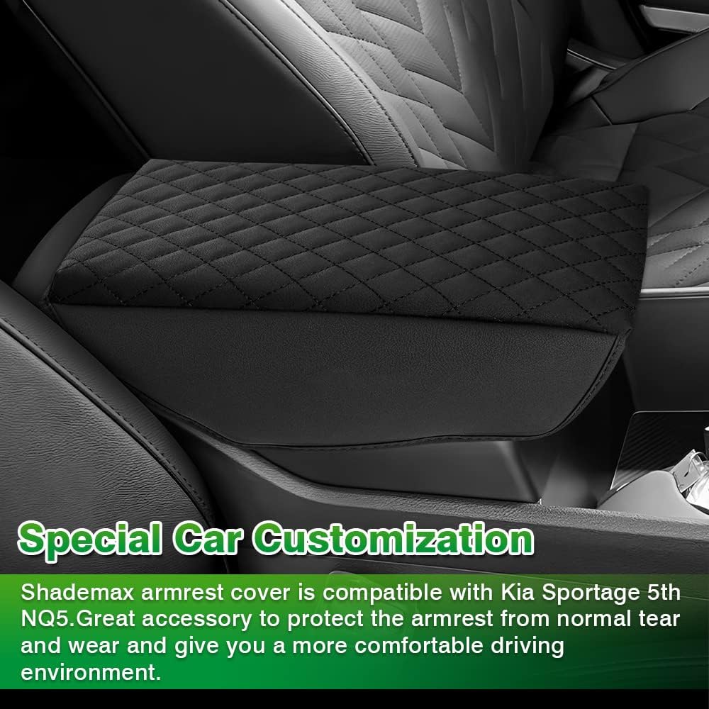 Shademax Custom for Center Console Cover Kia Sportage 2023 2024 2025 2026 Armrest Cover Center Console Cushion Pad PU Leather Armrest Seat Box Cover Protector Sportage Accessories Anti-Scratch Black