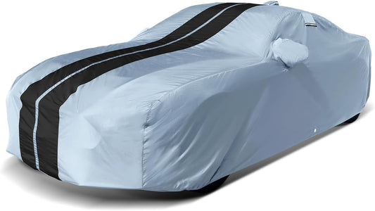 iCarCover Custom Car Cover for Pontiac G6 (2005-2010) Waterproof All-Weather Rain Snow UV Sun Protector Full Exterior Indoor Outdoor Car Cover (Stripe - Gray/Black)