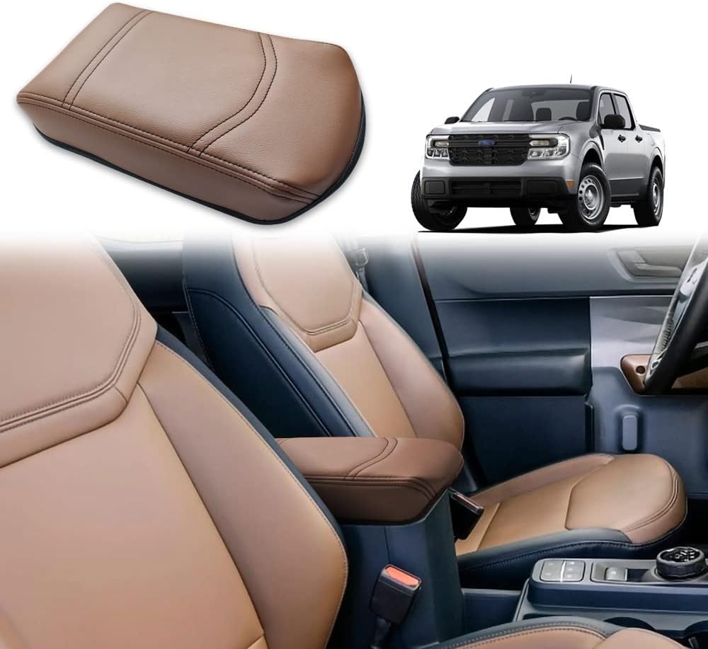 Muslogy Center Console Armrest Cover Compatible with Ford Maverick XL XLT Lariat 2022-2025 Accessories Cushion Pad Armrest Lid Protector Prevent Pets Scratches Regular Thick(Dark Brown)
