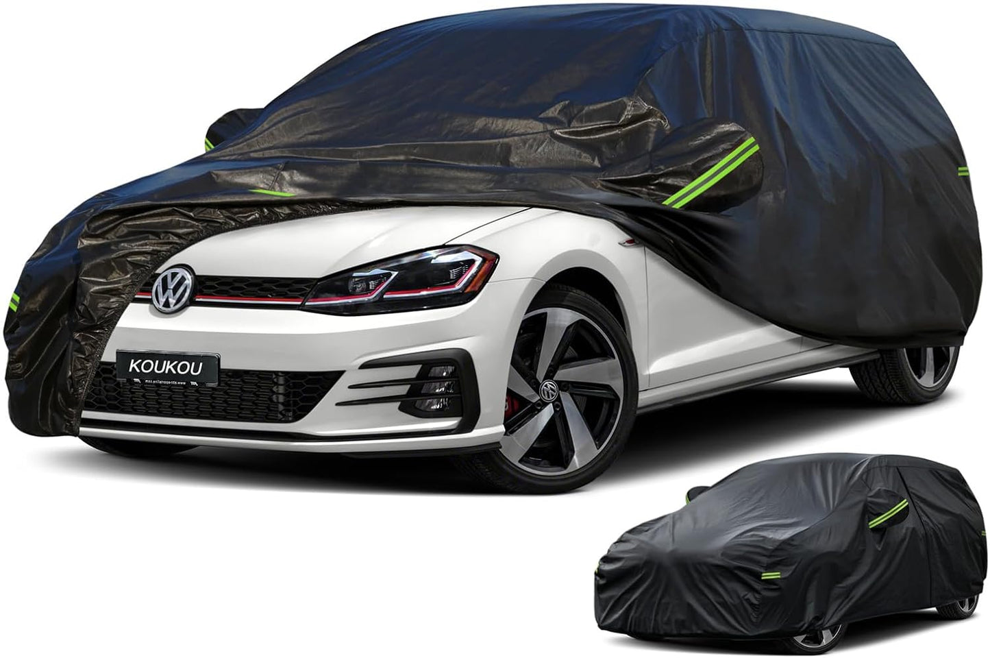 KouKou Car Cover Waterproof All Weather, 7 Layers Outdoor Car Covers for Automobiles with Zipper, Universal Fit Hatchback Subaru Impreza,Mazda 3,VW Golf, BMW X2, ect. (Length to164-178 inch)