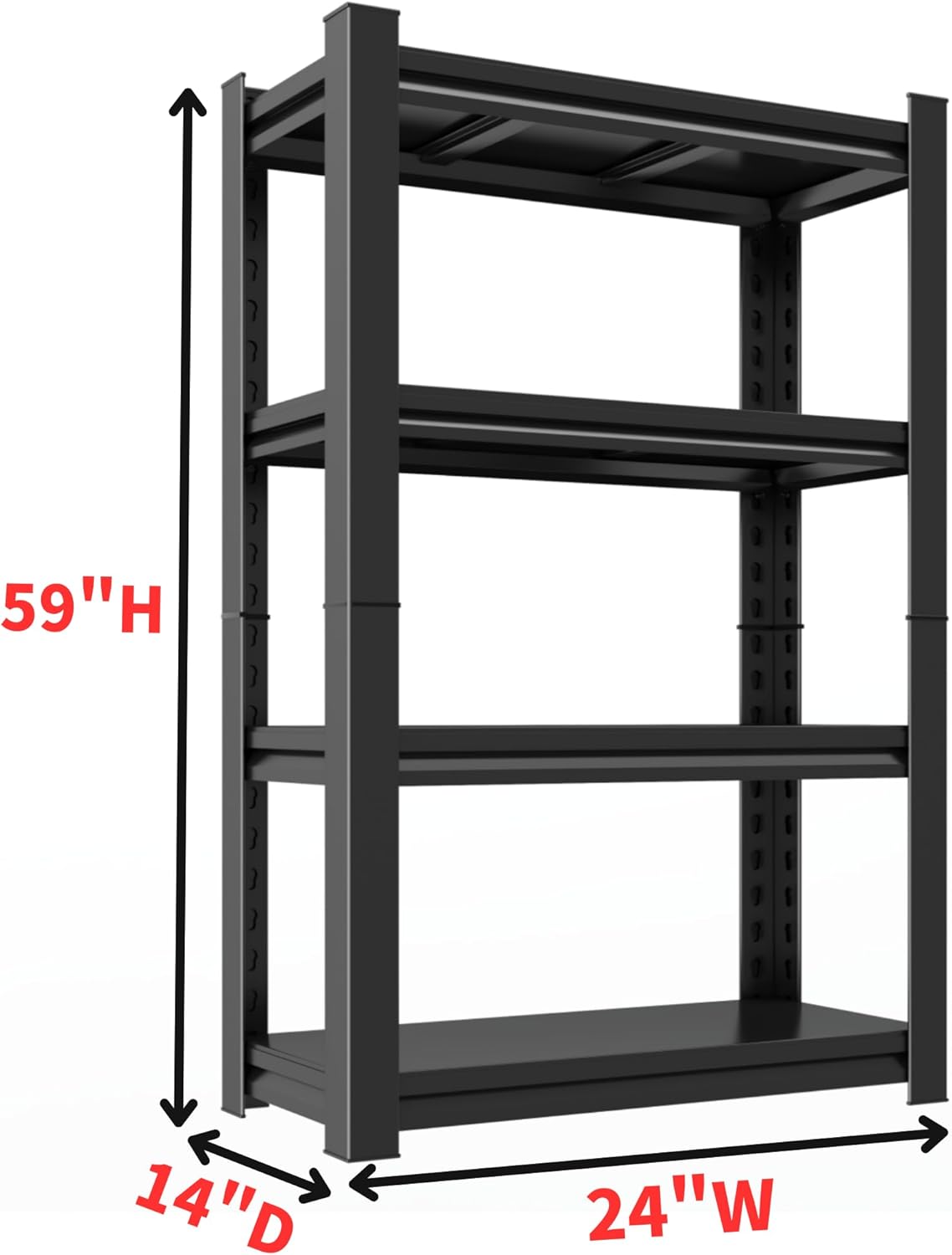 Garage Shelving Unit, Heavy Duty 4-Tier Adjustable Storage Shelf, Steel Shelving,2000 lbs Capacity, Industrial Shelves for Heavy Tools and Equipment, 59" H x 24" W x 14" D,Black