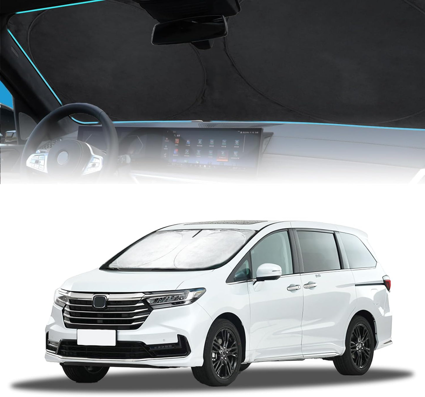 for Odyssey 2026 Windshield Sun Shade Foldable Sunshade fit for Honda Odyssey 2018-2024 2025 LX,EX,EX-L,Touring,Elite Minivan Windshield Cover, Front Window Shield 210T Sun Visor Car Accessories