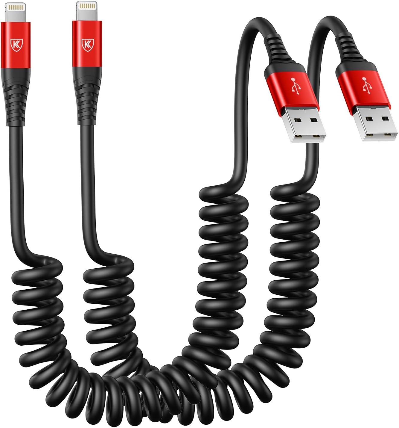 iPhone Charger Cable 6FT for Car, Coiled Lightning Cable [Apple MFi Certified] 2 Pack 6 Feet Lightning Cord Compatible with iPhone14 13/12/11 Pro Max/XS MAX/XR/XS/X/8/7/Plus/6S iPad/iPod - Red