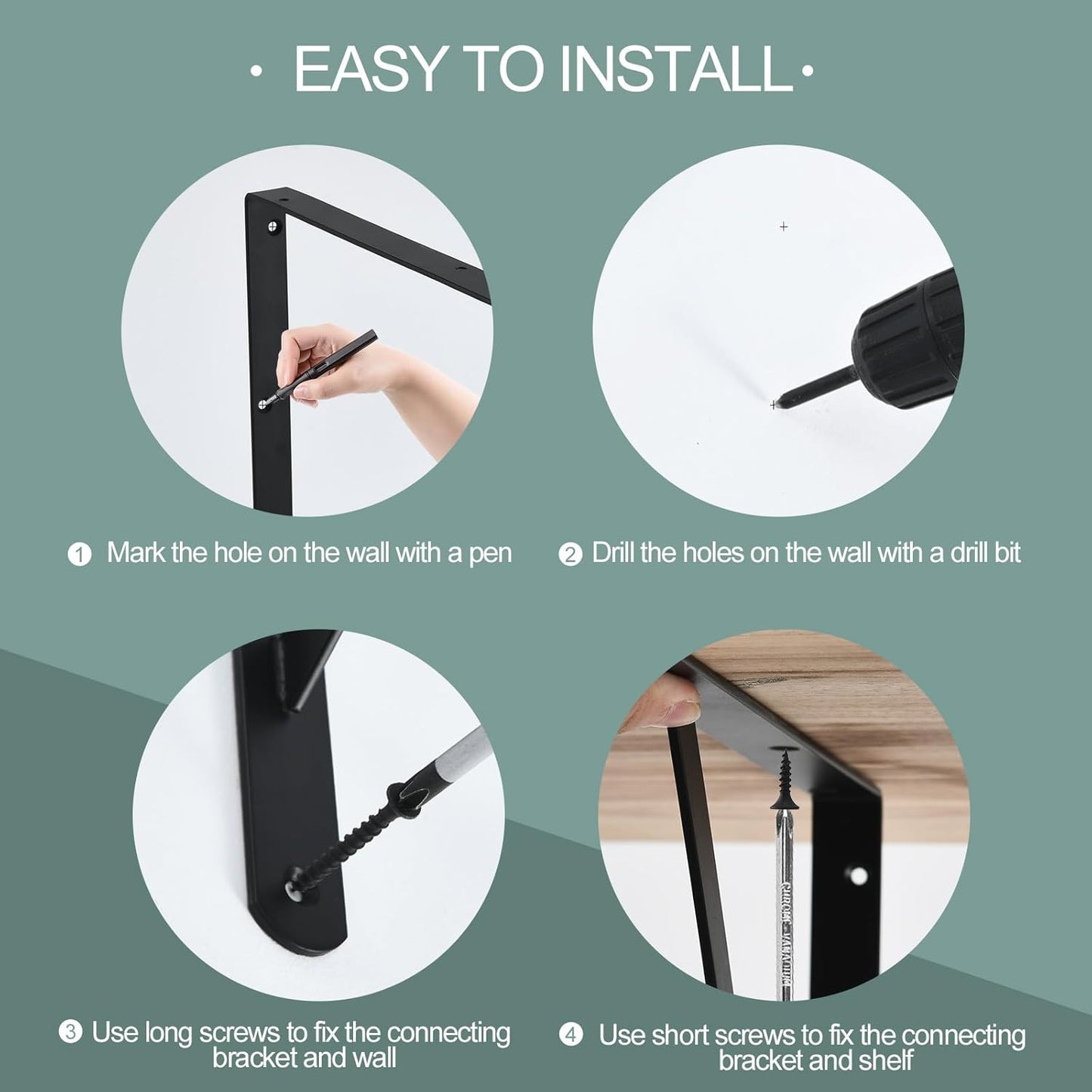 12 Pack L16 x H 10" Black Heavy Duty Shelf Brackets with Screws Metal Shelf Brackets Shelf Support Angle Brackets for Shelves L Brackets Heavy Duty Floating Shelf