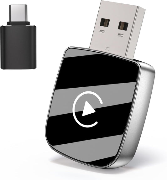 Wireless CarPlay Adapter-Mini Edition,Convert Factory Wired to Wireless Apple CarPlay Dongle,Includes USB-A to USB-C Adapter,Fast Stable Connection Plug Play Car Play Dongle for iPhone iOS 10+（Black）