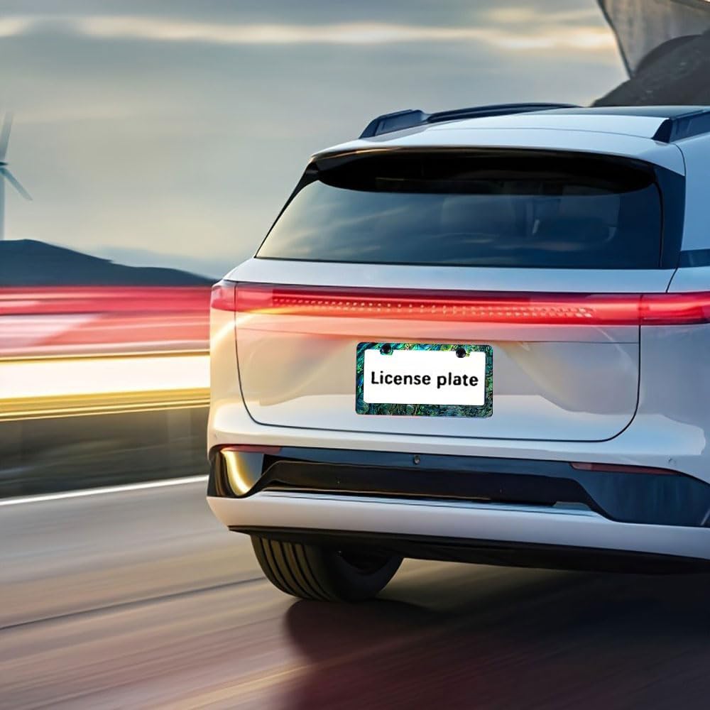 Abalone License Plate Frame-Faux Abalone Car License Plate Holder Auto Accessory Bracket Metal License Plate Frames Abalone-1Pcs