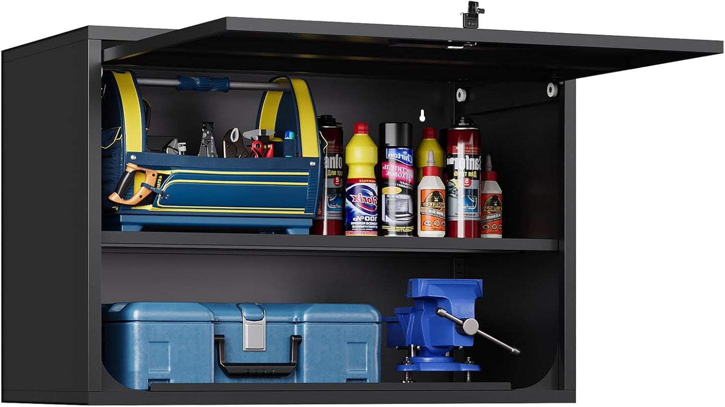 Metal Wall Storage Cabinet Adjustable Shelf 22'' Tall Steel Garage Wall Mounted Cabinet Lockable Floating Garage Storage Shop Trailer Tool Assembly Required