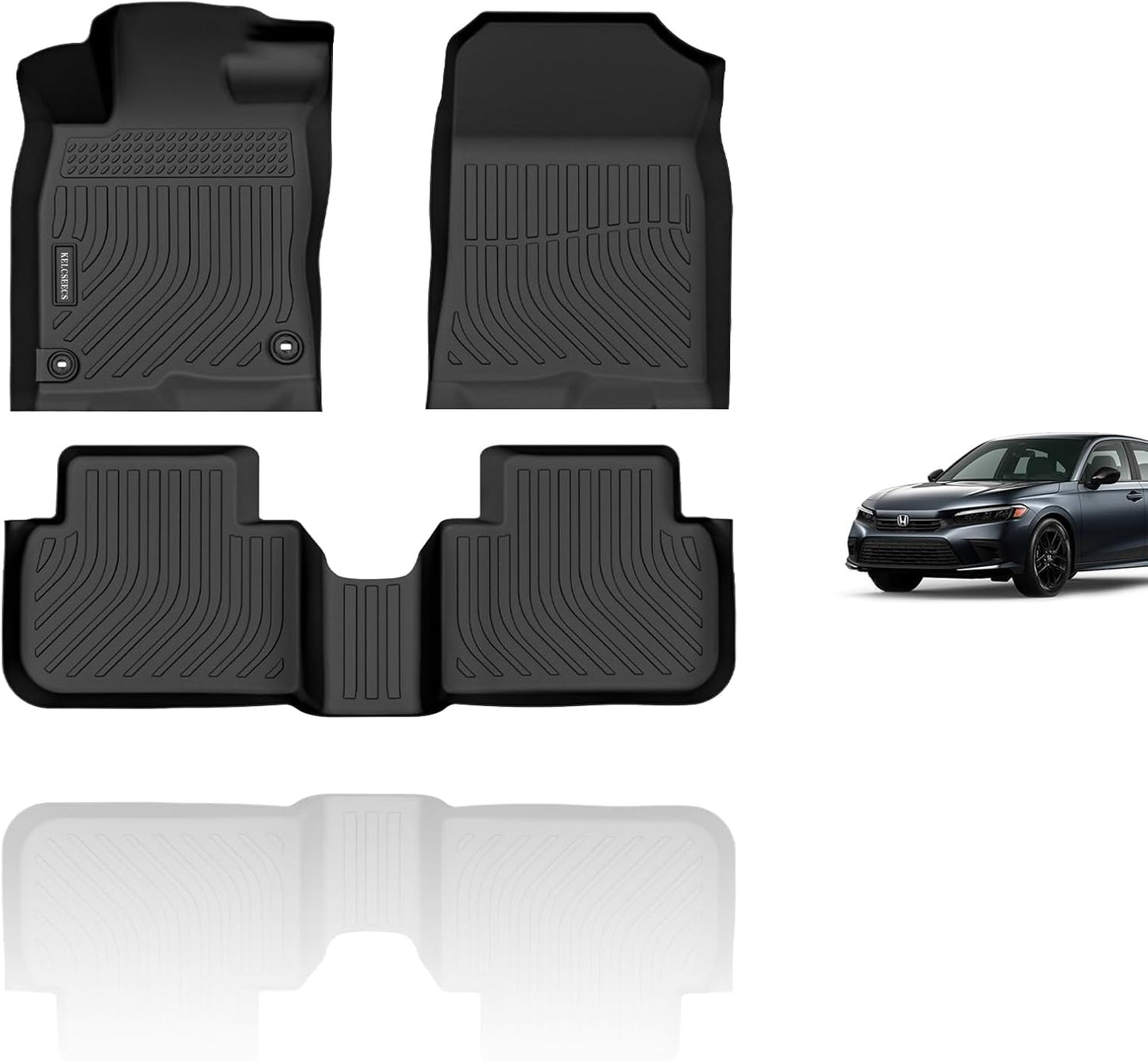 KELCSEECS Floor Mats Fits for 2026 2025 2024 2023 2022 Honda Civic Sedan Hatchback Si Sedan (Include 2nd Row with USB Port) All Weather Car Mats Honda Civic Floor Mats Accessories Black