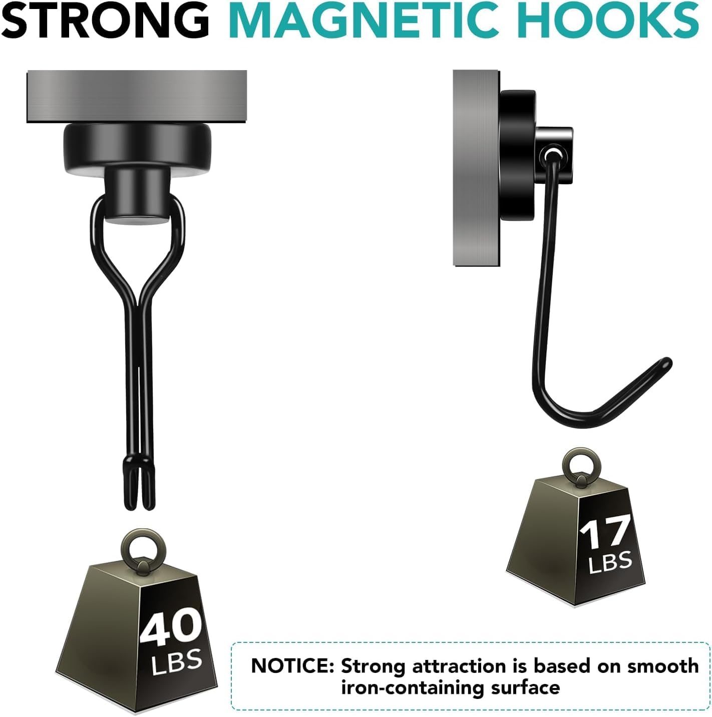 DIYMAG Black Magnetic Hooks, 80LBS Strong Magnetics Heavy Duty, Magnet Hook with Metal Hanger for Hanging Refrigerator Home Kitchen Office, 16Pack
