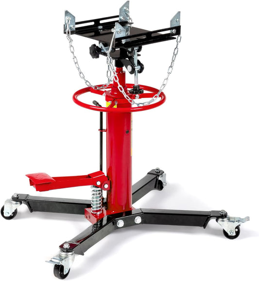 TUFFIOM Transmission Jack, 1100 lbs 1/2Ton Hydraulic 2-Stage High Lift Vertical Telescoping Floor Jack Stand, 34" to 68" Lifting Range, w/Pedal, 360° Swivel Wheels, Garage/Shop Lift Hoist, Red