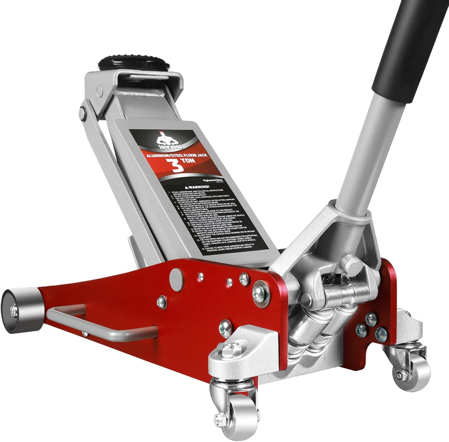 3 Ton Low Profile, Aluminum and Steel Racing Floor Jack with Dual Pistons Quick Lift Pump for Sport Utility Vehicle, Lifting Range 3-15/16" min to 18-5/16" max, Net Weight 58.5 lb, Red