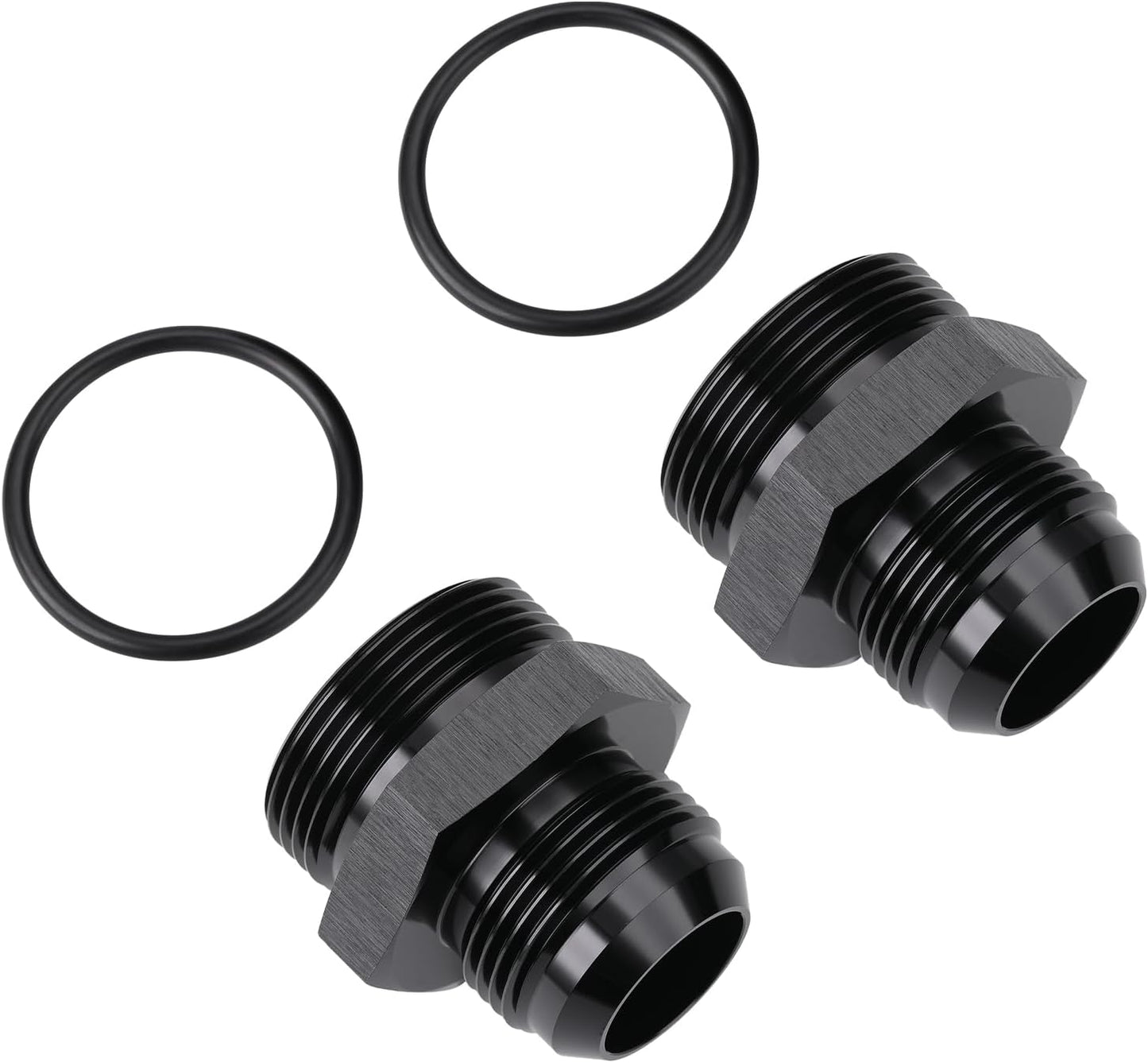 16AN Male Flare to 20AN ORB O-ring Boss Fuel Pump Rail Adapter Fitting Aluminum Black, Pack of 2