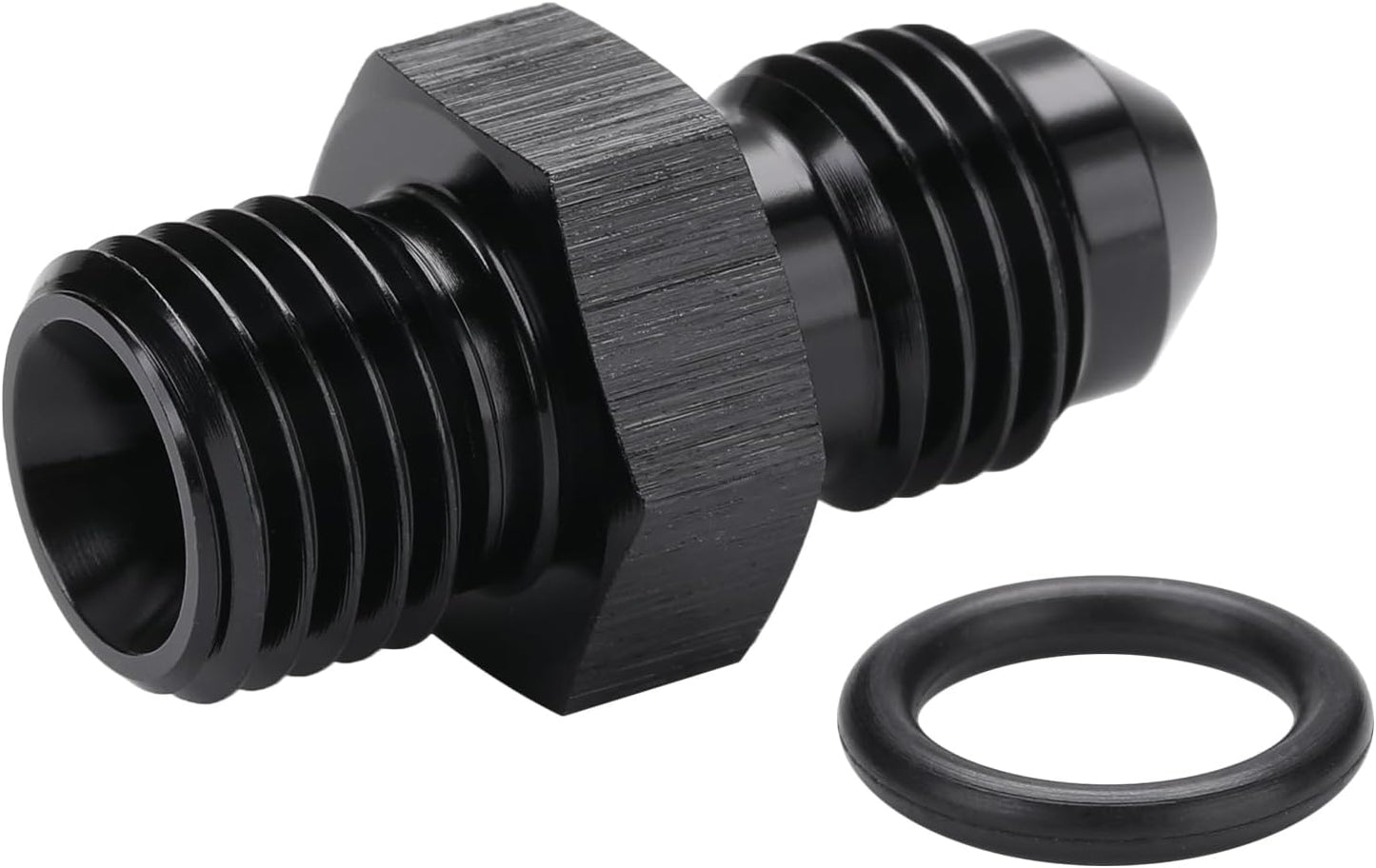 4AN Male Flare to 4AN ORB O-ring Boss Fuel Pump Rail Adapter Fitting Aluminum Black