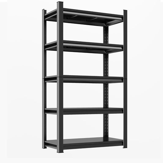 63"H Garage Shelving Heavy Duty Rack, 3000 LBS Capacity 5 Tier Adjustable Garage Storage Shelves, Metal Industrial Shelving Units Utility Shelf for Basement and Warehouse, 63"H×27.6"W×13.8"D, Black