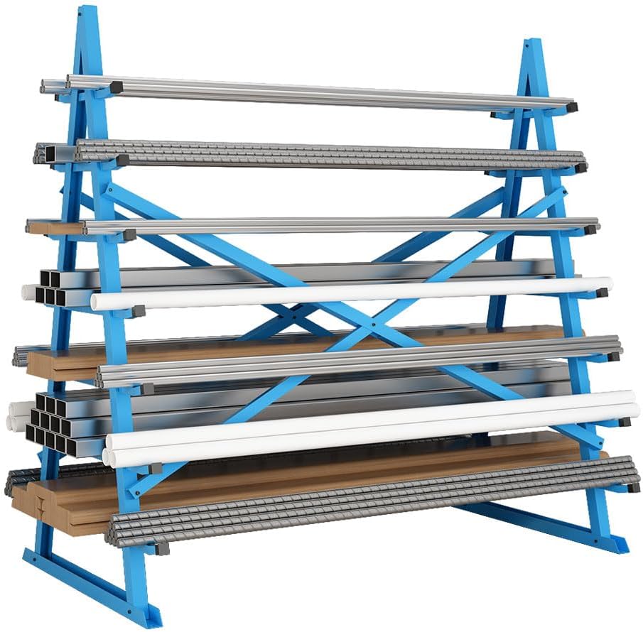 Yeeoy Steel Horizontal Storage Rack, 7 Tier Detachable Lumber Storage Rack, Heavy Duty Adjustable Pipe Rack Lumber Organizer Shelf for Garage Workshop Shed Basement, Blue