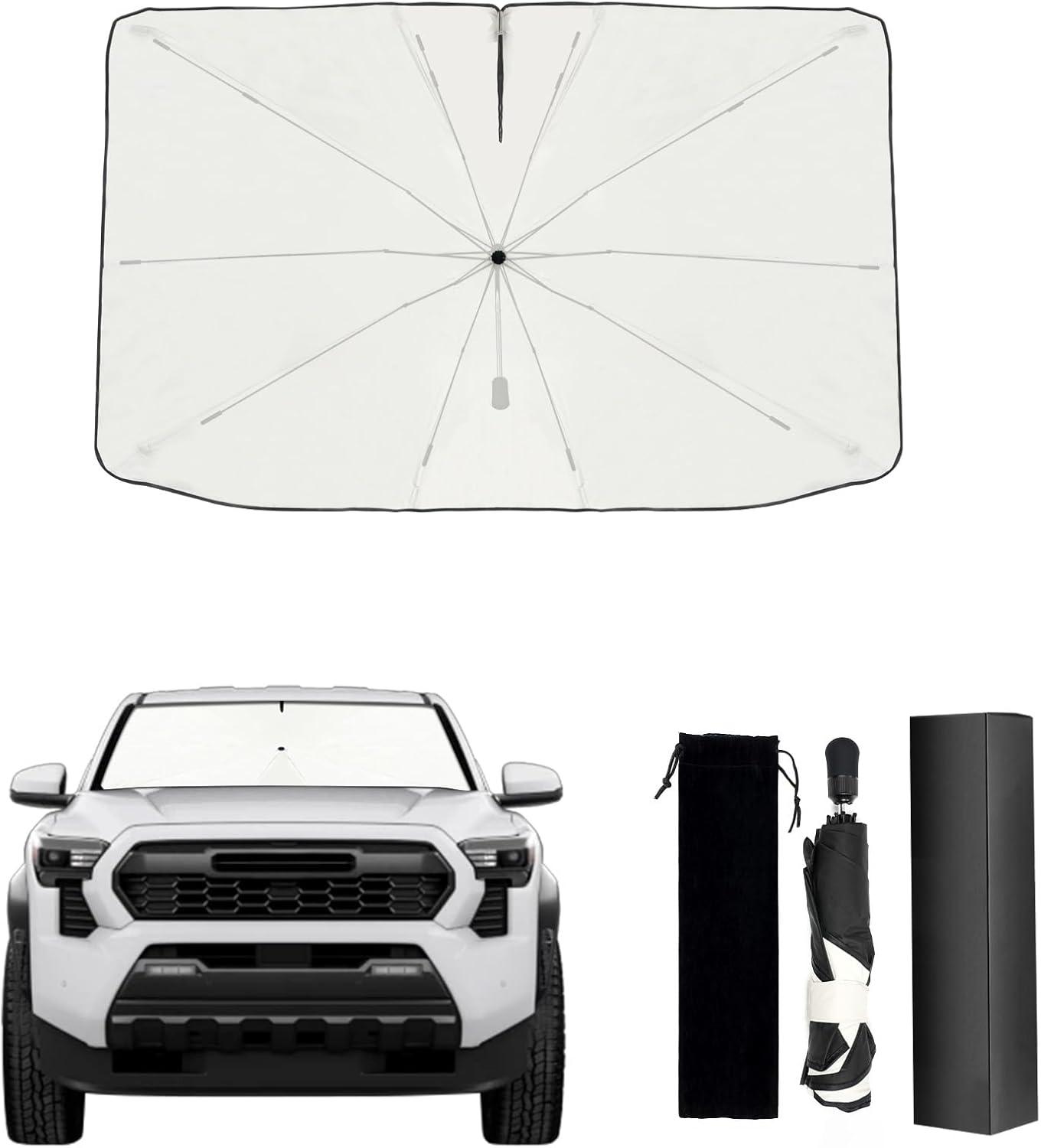 Umbrella Sunshade for Toyota Tacoma Accessories 2024 2025, for 4Runner 2025, Foldable Windshield Cover Sun Shade Umbrella Visor with UV Block Windshield (for Tacoma 2024-2025