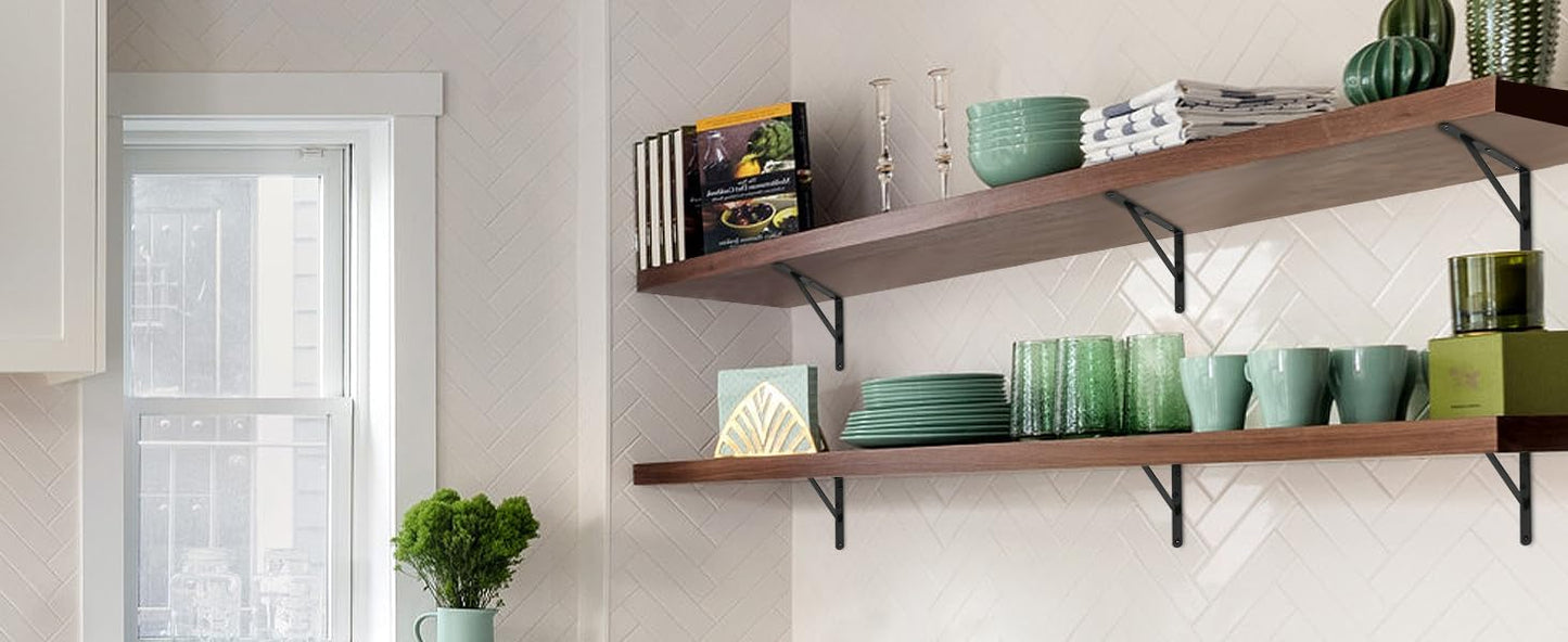 4 Pack L16 x H 10" Black Heavy Duty Shelf Brackets with Screws Metal Shelf Brackets Shelf Support Angle Brackets for Shelves L Brackets Heavy Duty Floating Shelf