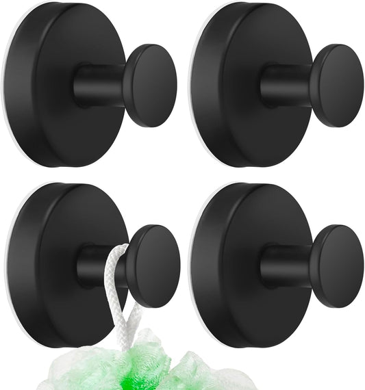 4 PCS Suction Cup Hooks for Shower, Hooks for Inside Shower, Removable Towel Hooks for Bathroom Wall, Kitchen, Glass, Tile, Mirror, Bath Robe Looafh Hook for Hanging (Black)