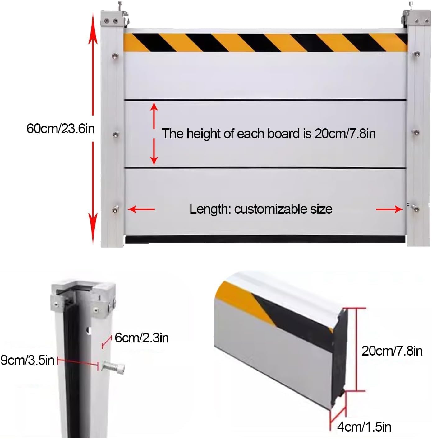 Reusable Heavy Duty Aluminum Flood Barriers for Home Exterior, Flood Protection Barriers Water Barrier Door Quick Detachable Garage Doors Detachable Mobile Rain Water Baffle ( H 23.6 inch L 9.5FT)