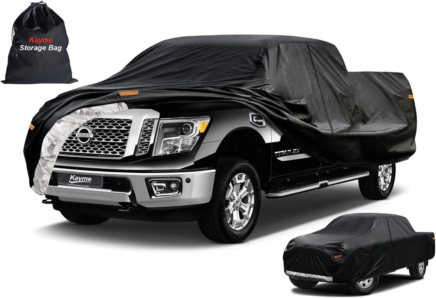 Kayme Truck Cover Custom Fit Nissan Titan XD(2016-2025) Crew Cab Short Bed. Full Exterior Heavy Duty Outdoor Pickup Truck Car Cover Waterproof All Weather.Car Tarp for Wind Sun Dust Protection.Black