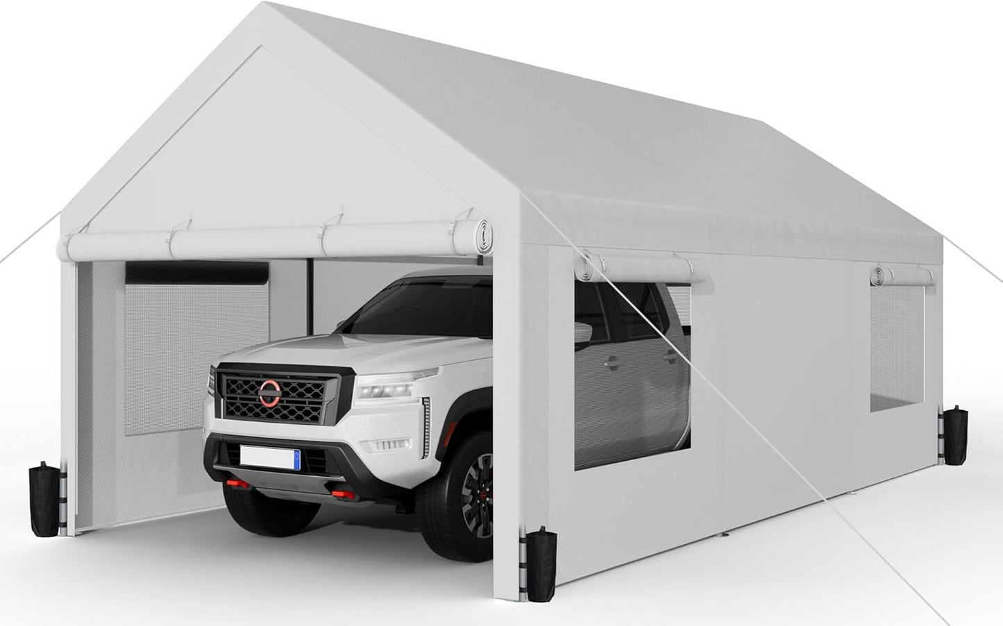 Shintenchi Carport 10' x 20' Heavy Duty Portable Garage, Car Port Canopy with Side-Opening Removable Door & Roll-Up Windows, Car Canopy for Truck,Car,Boat,Motorcycle,White