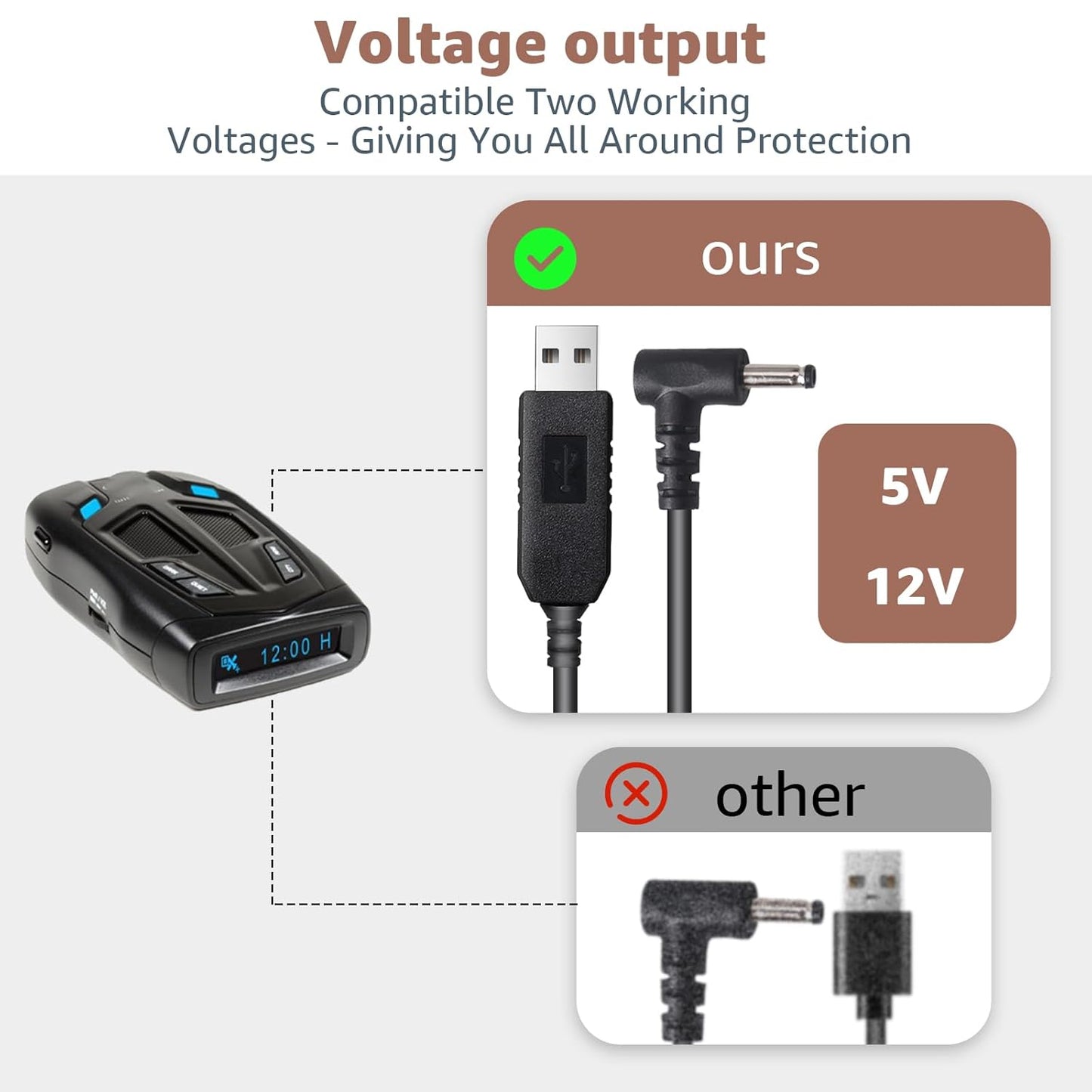USB to DC3.5 Radar Detector Power Cable,USB C 5V-12V Power Cord Compatible with Cobra RAD 480i,350,380,Uniden DFR1,DFR3,DFR5,Whistler & Radenso Radar Detectors