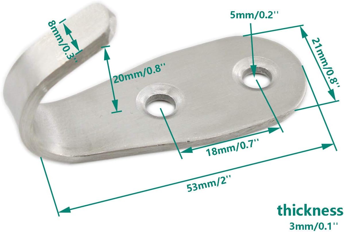 Stainless Steel Coat Hooks - Heavy Duty Wall Mounted Hanger Hooks for Towels, Keys, Hats - Indoor & Outdoor Use - 8 Pack