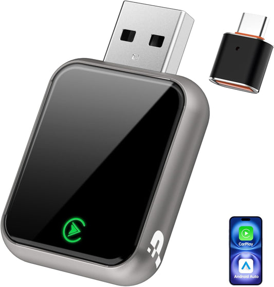 Wireless CarPlay Adapter 2025, Convert Wired to Wireless CarPlay Adaptor for Apple, Compatible with Cars with Factory Wired CarPlay for iPhone & Android with USB/USB-C Port (Light Grey)