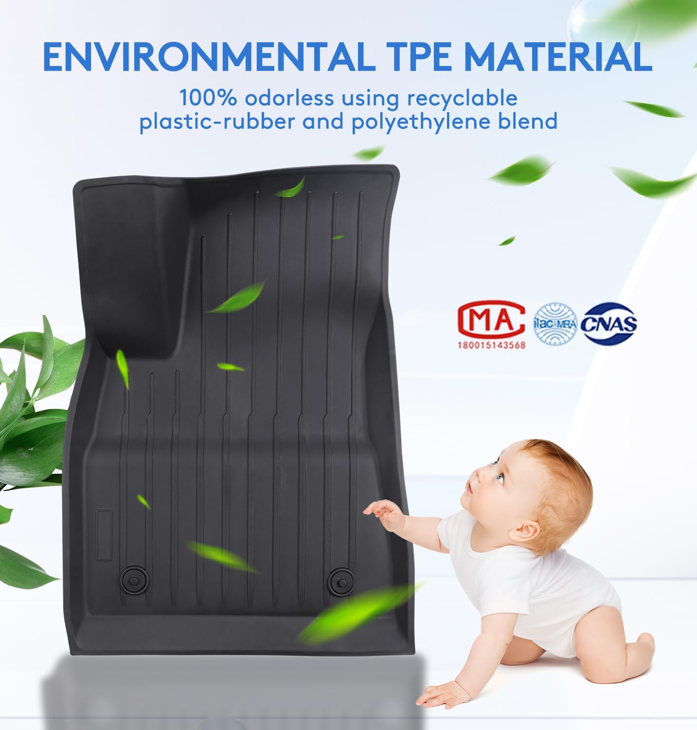 2025 New Version Floor Mats for Tesla Model 3 Highland - Custom Fit All Weather TPE Front & Rear Row Mats, 3-Piece