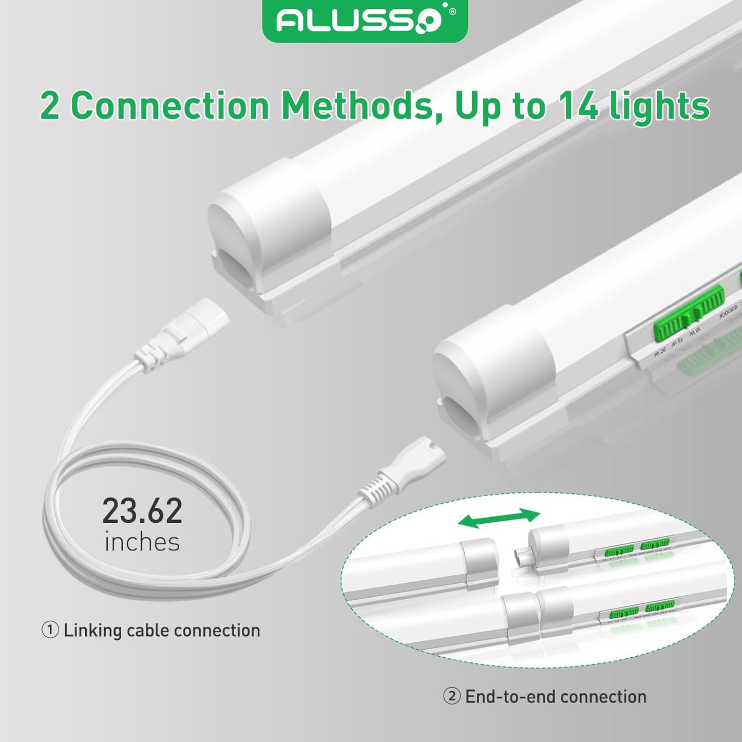 ALUSSO® 4FT LED Shop Lights with 5CCT Selectable for Garage Workshop,2700K/3000K/4000K/5000K/6500K,2100LM,T8 Adjustable Integrated Single Fixture,Corded Electric with ON/Off Switch,10 Pack (T8)