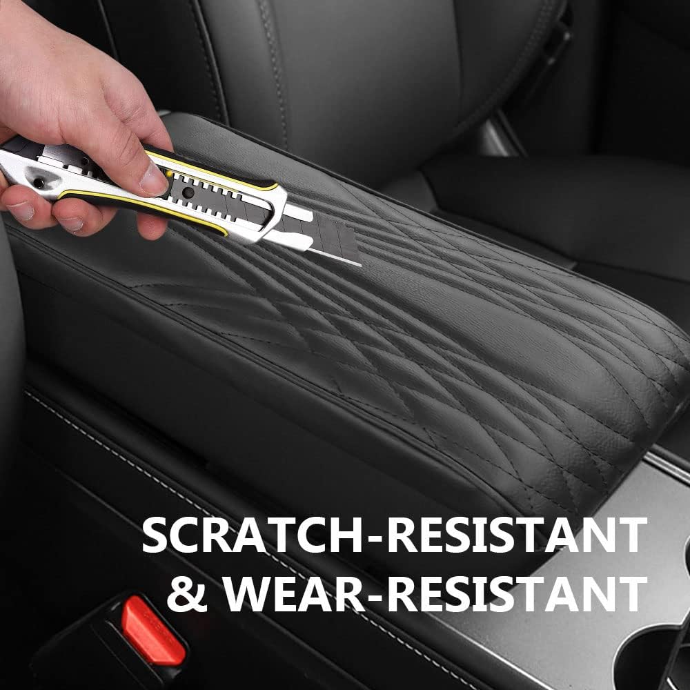 2025 Upgrade Universal Style Memory Cotton Car Armrest Box Pad,New Leather Car Armrest Box Pad Car Center Console Cover Pad,Vehicle Seat Box Cushion Protector for SUV Truck (Black, Wave Pattern)