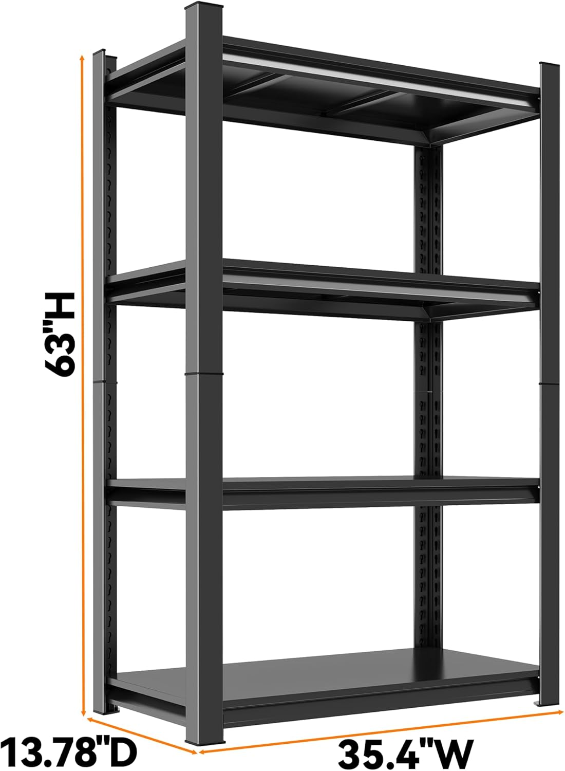 63"H Garage Shelving Heavy Duty Rack, 2400LBS Extra Large Capacity 4 Tier Adjustable Storage Shelves, Metal Industrial Shelf Units for Garage, Basement and Warehouse, 63"H×35.4"W×13.78"D, Black
