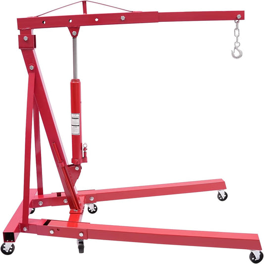 LOYALHEARTDY 1 Ton Hydraulic Engine Hoist, Folding Engine Lift with 6 Wheels, Heavy Duty Steel Shop Engine Crane, Cherry Picker Engine Hoist for Garage, Workshop, 2200 LBS (Red, 1 Ton)