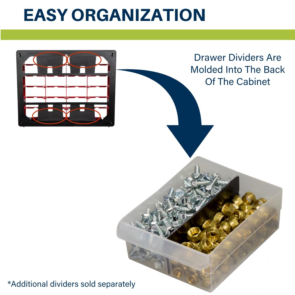 Akro-Mils 24-Drawer Plastic Drawer Storage Cabinet for Garage Organization, Bead Organizer, Building Bricks Storage, Teacher Toolbox, Makeup Organizer, 20-Inch W x 6-Inch D x 16-Inch H, 10124 Red